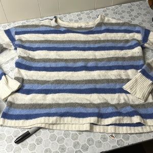 Gap Large Long Sleeve Blue Gray White Striped Sweater